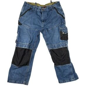 CAT Caterpillar Utility Work Pants 42x30 Reinforced Knee Carpenter Denim Blue